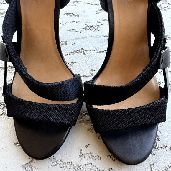 Women's L.A.M.B. Black Kandis Leather Fabric Strappy Heels Slingback Sandals 8M - Picture 3 of 11